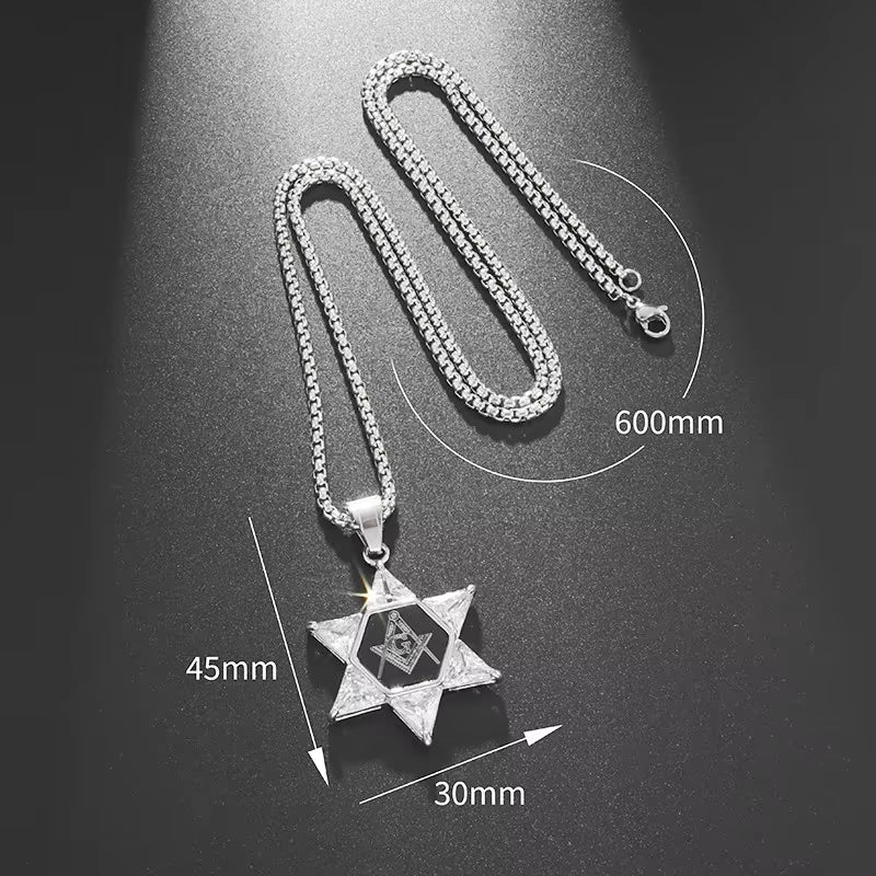 Men\'S High Quality Metal Gold Plated Star of David Masonic Pendant Necklace Classic Punk Religious Style Amulet Jewelry
