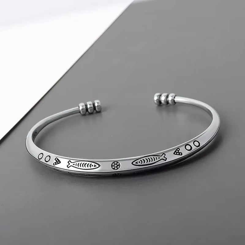 Retro Punk Koi Fish Engraved Pattern Bracelet Suitable for Men and Women Good Luck Trendy Open Bracelet Jewelry Gift