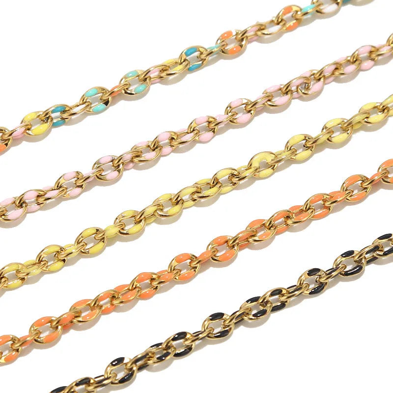 1 Meter Stainless Steel Gold Oval Satellite Enamel Rolo Chains 5.5Mm Rainbow Necklace Lip Chain for Minimalist Jewlery Making
