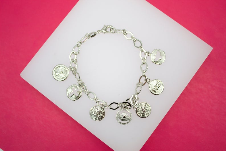 18K Gold Filled Christian Coin Religious Charm Bracelet