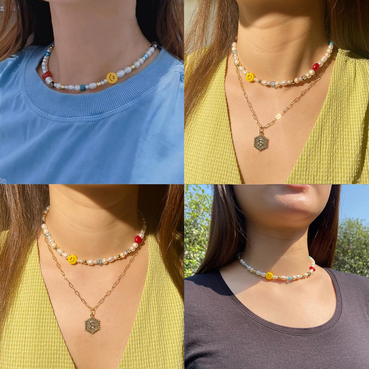Natural Freshwater Pearl Fun Flirty Beaded Choker Necklace Handmade Summer Boho Jewlery Gifts for Women Teen