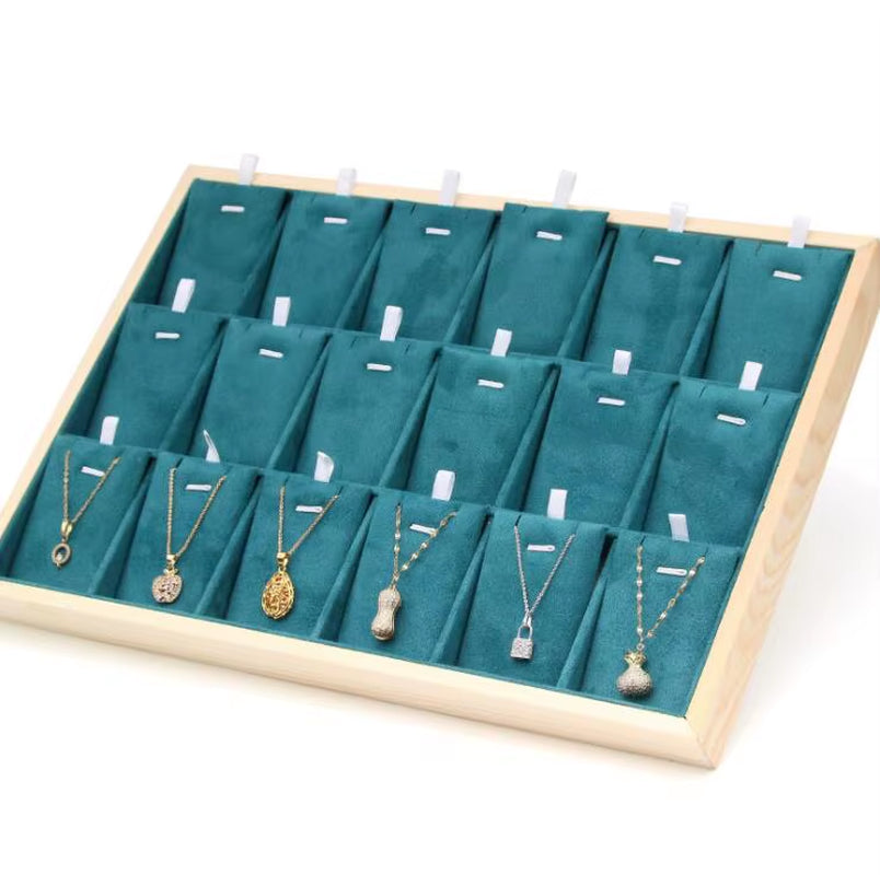 Wooden Green/Unqiue Beige Vevlet Case Necklace Organizer Jewlery Packaging Gift Box Ring Earring Holder Bracelet Stand Wholesale