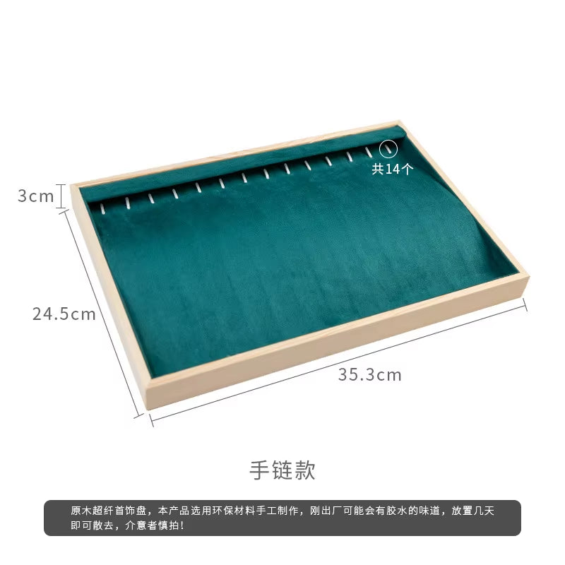 Wooden Green/Unqiue Beige Vevlet Case Necklace Organizer Jewlery Packaging Gift Box Ring Earring Holder Bracelet Stand Wholesale