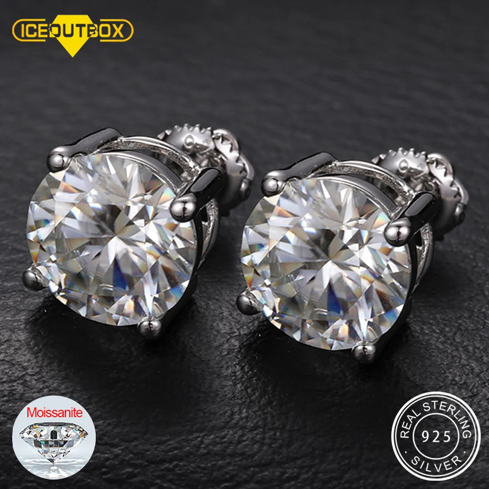 9Mm 3CT Moissanite Stud  Men Fine Jewlery 925 Sterling Silver Shining Wedding Engagement Ear Jewelry Girl Gift