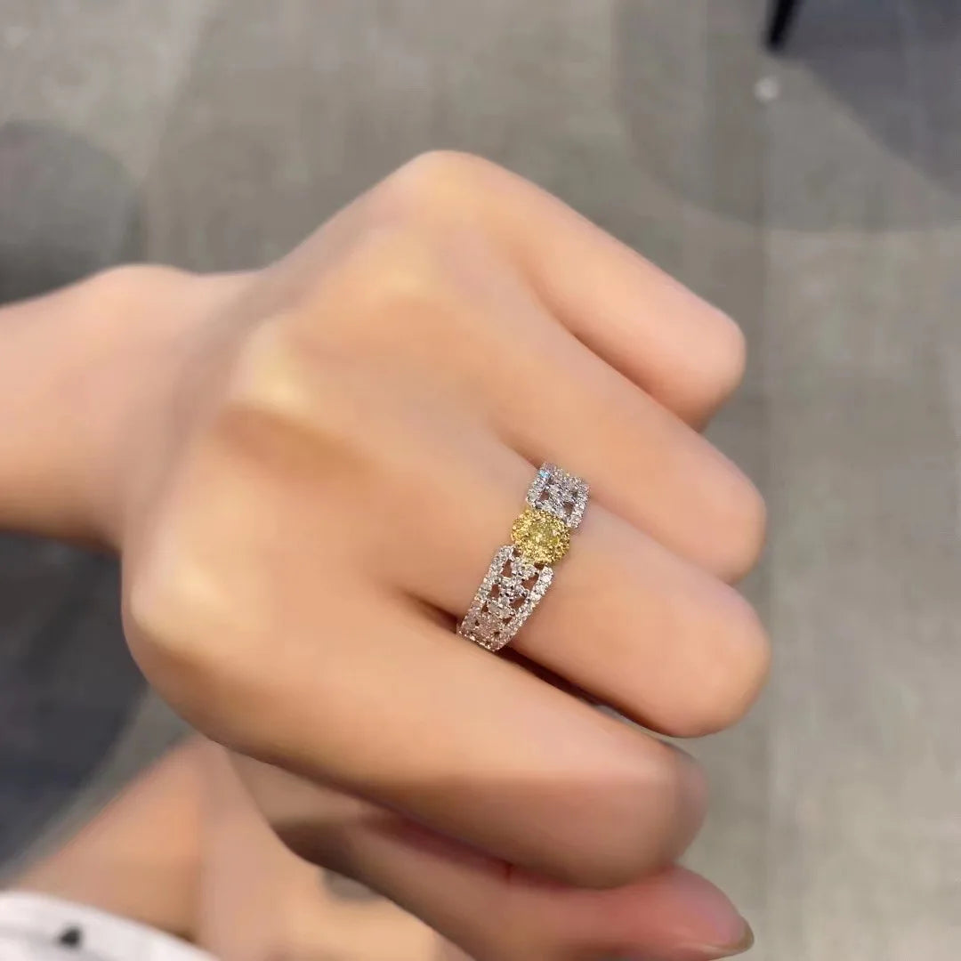 New Personality Fashion Hollow Yellow and White AAA Zircon Ring Jewlery for Women Wedding Party Accessories Gifts 6 7 8 Sizes