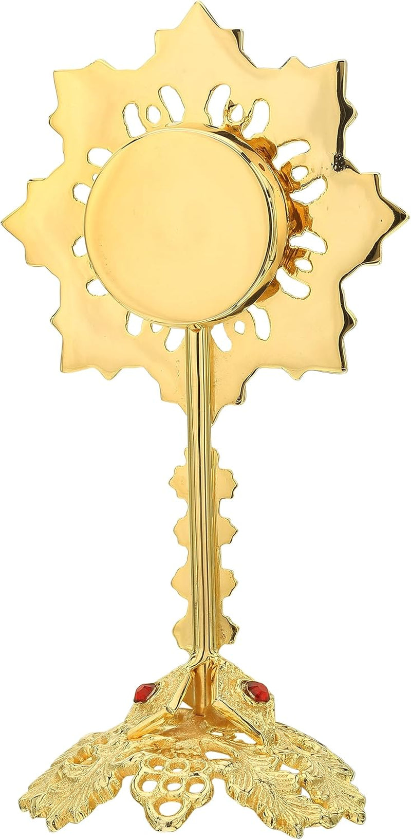 Solid Brass Reliquary with Ornate Base and Studded Beads - Monstrance Catholic - Small Reliquary for Relics - Relicarios Custodias Catolicos - Custodia - Relicario - without Luna