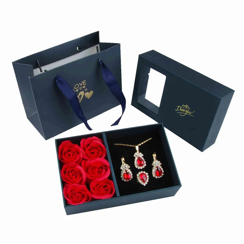 Necklace Earrings Jewelry Suit Four Leaf Clover Jewlery for Party Wedding Eternal Life Flower Gift Box
