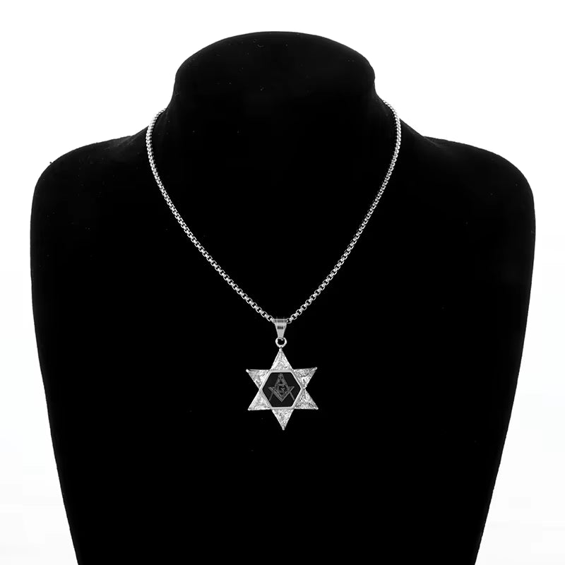 Men\'S High Quality Metal Gold Plated Star of David Masonic Pendant Necklace Classic Punk Religious Style Amulet Jewelry