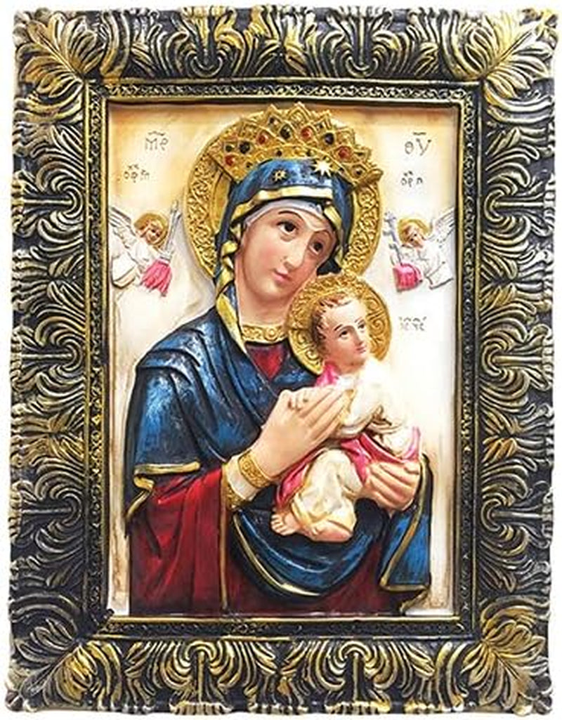 Del Perpetuo Socorro Our Lady of Perpetual Help Portrait Photo Picture Frame Mother of Perpetual Help Pendant (12 Inch)