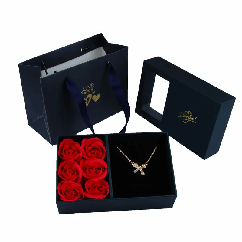 Necklace Earrings Jewelry Suit Four Leaf Clover Jewlery for Party Wedding Eternal Life Flower Gift Box