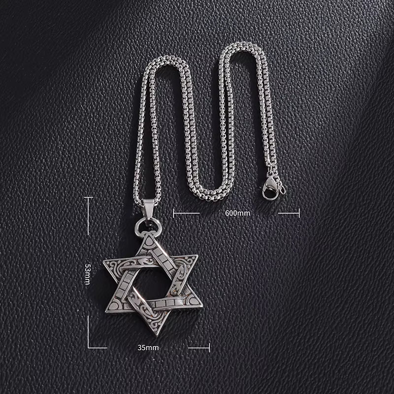 Stainless Steel Solomon Star of David Pendant Men'S Six Pointed Star Necklace Jewish Jewelry New Year Gift