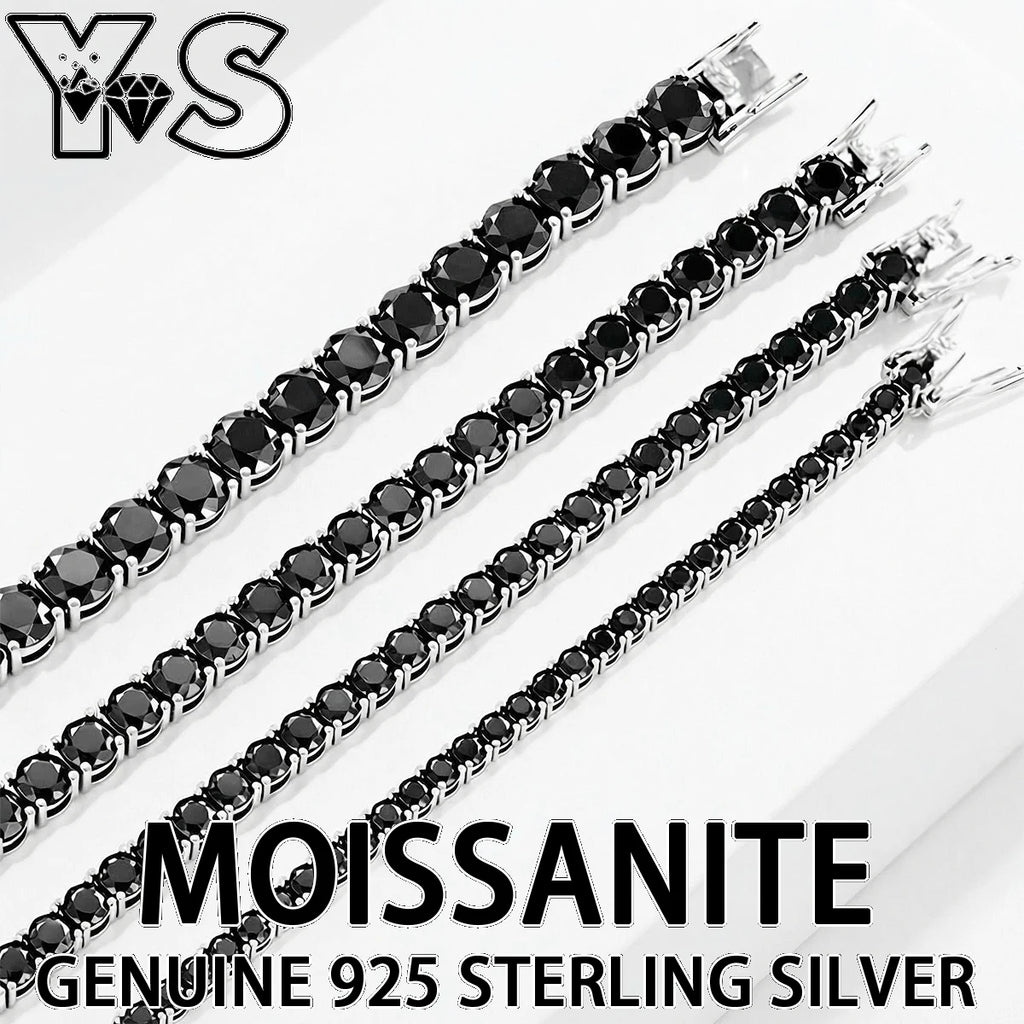 S925 Sterling Silver Black Moissanite Tennis Bracelet Full Paved Iced Out Hip Hop Street Style Unisex Luxury Jewelry Gift