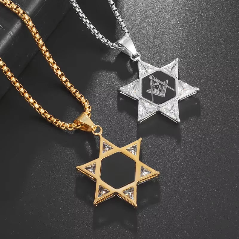 Men\'S High Quality Metal Gold Plated Star of David Masonic Pendant Necklace Classic Punk Religious Style Amulet Jewelry