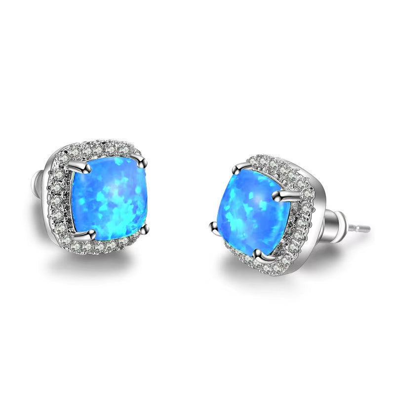 Luxury Female Crystal Zircon Stone Earrings Fashion Silver Color Yellow Double Stud Earrings for Women