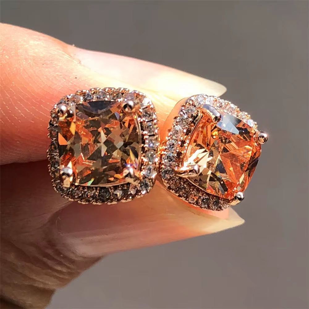Luxury Female Crystal Zircon Stone Earrings Fashion Silver Color Jewelry Vintage Double Stud Earrings for Women
