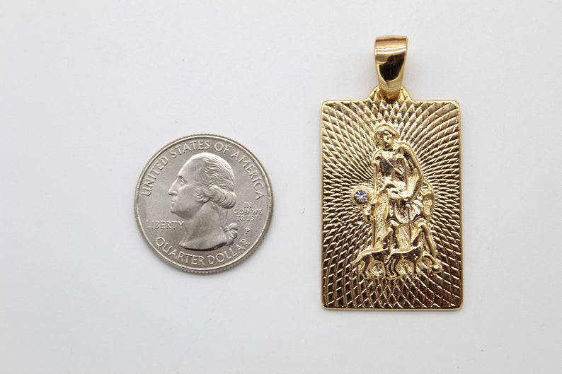 Gold Filled Saint Lazaro Religious Pendant With Cubic Zirconia Stone