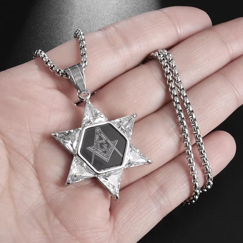 Men\'S High Quality Metal Gold Plated Star of David Masonic Pendant Necklace Classic Punk Religious Style Amulet Jewelry