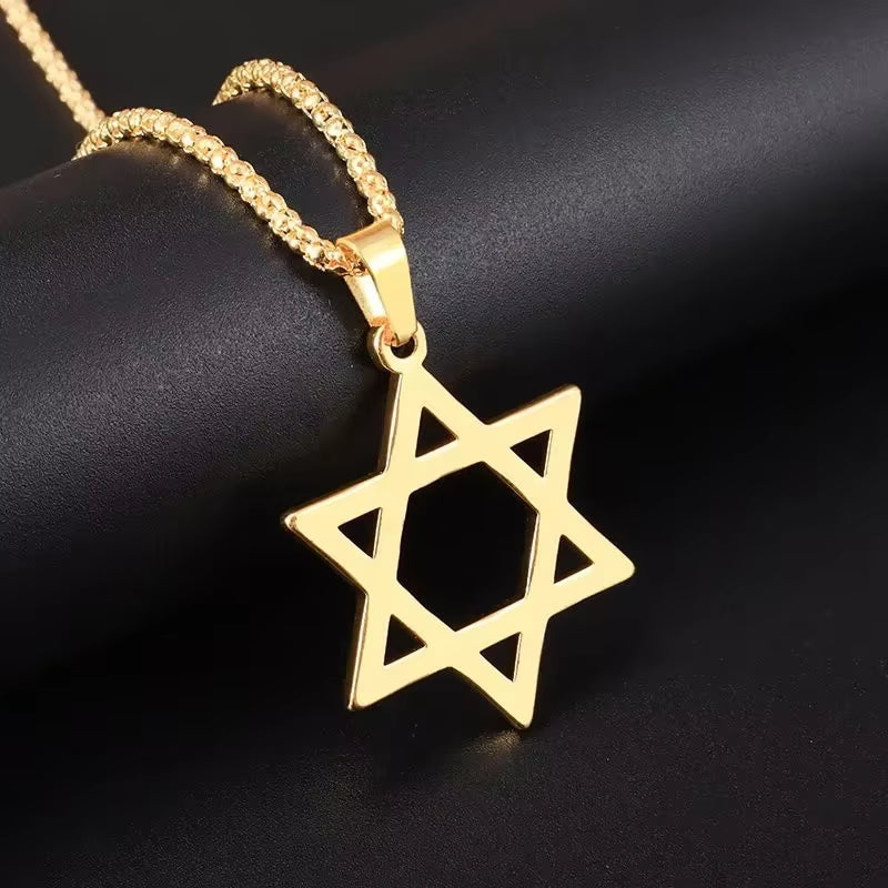 Men\'S High Quality Metal Gold Plated Star of David Masonic Pendant Necklace Classic Punk Religious Style Amulet Jewelry