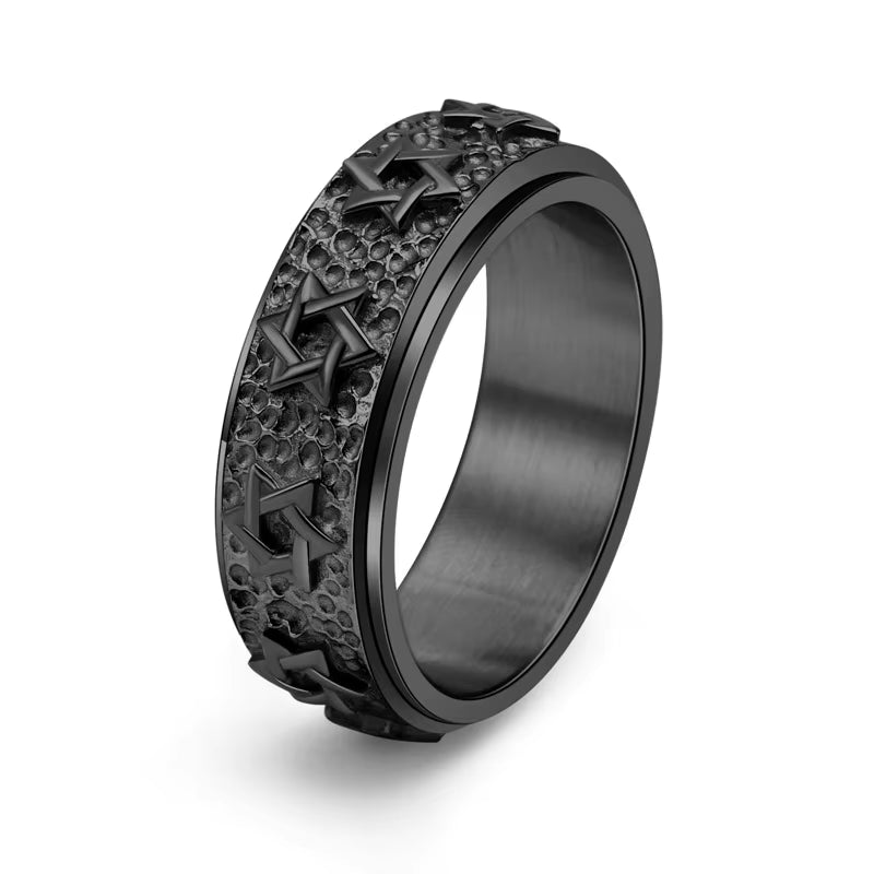 8Mm Vintage Star of David Spinner Ring Hexagram Jewish Six Pointed Rotable Fidget Stainless Steel Rings Relieve Stress Men Women
