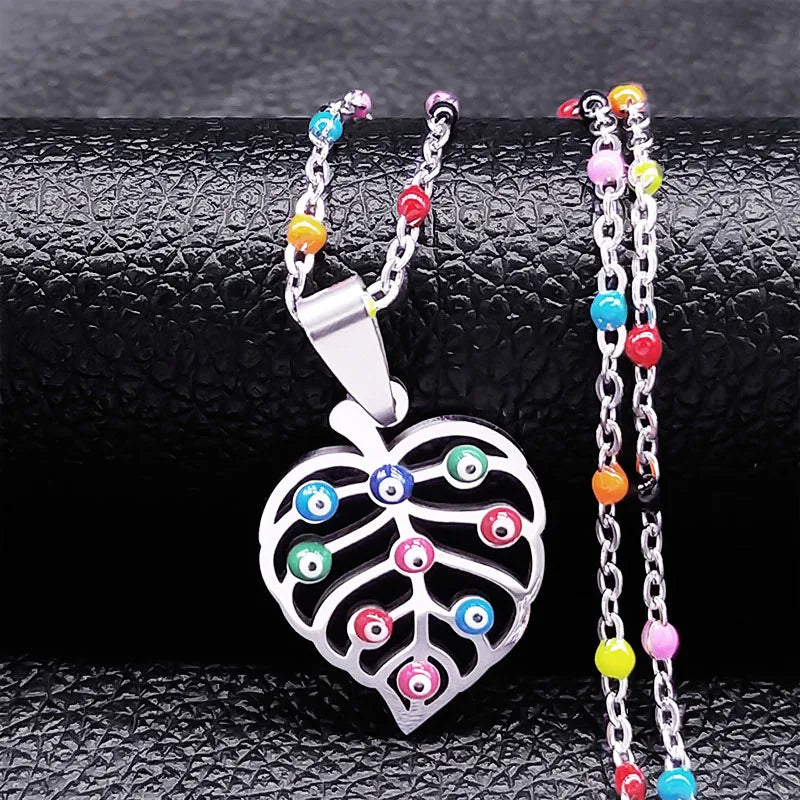 Bohemian Colorful Turkey Eyes Stainless Steel Tree of Life Chain Necklace Gold Color Necklaces Jewelry Arbre De Vie N5210S04