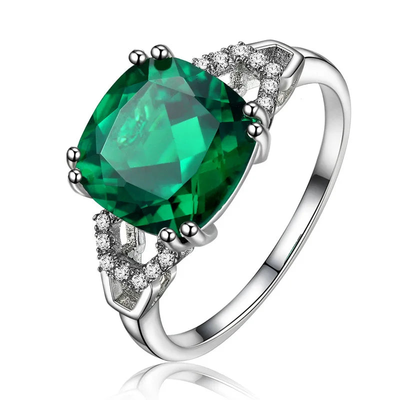 Cellacity Classic Silver Ring with Square Ruby/Emerald Gemstone Charm Women Silver Jewlery Engagement Lady Gift Size 6-10