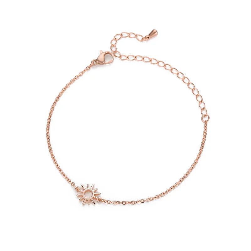 Jewlery Sun Hollow Couple Bracelets for Women Stainless Steel Chain Bracelet Vintage Sunflower Anklet Boho Foot Accessories