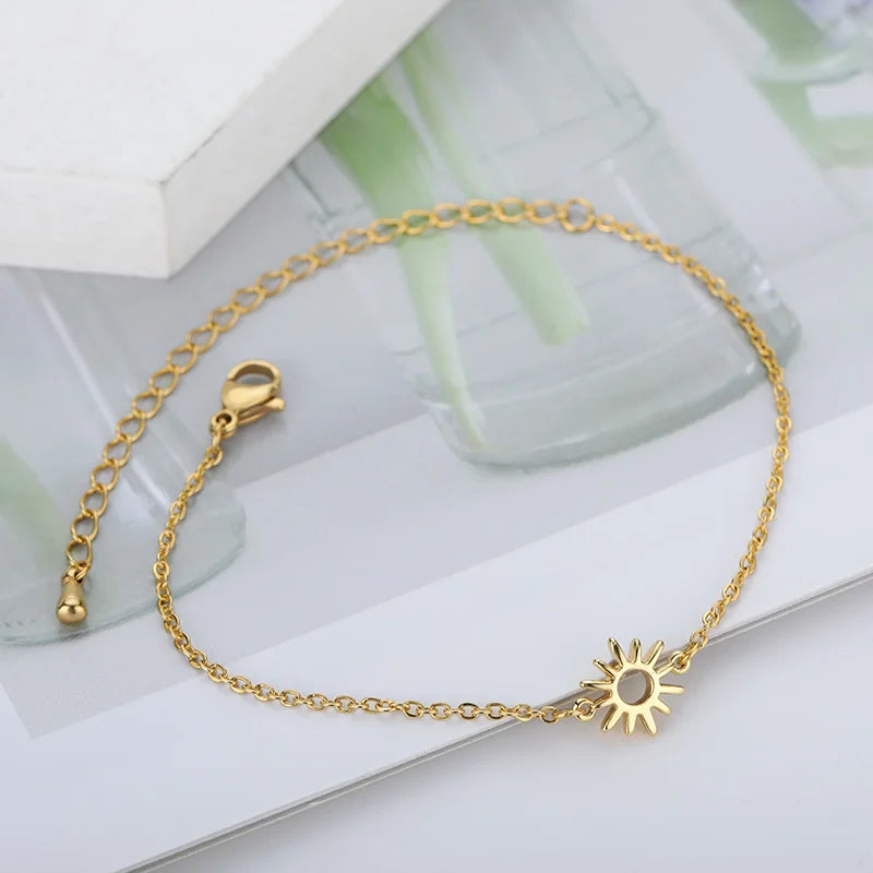 Jewlery Sun Hollow Couple Bracelets for Women Stainless Steel Chain Bracelet Vintage Sunflower Anklet Boho Foot Accessories