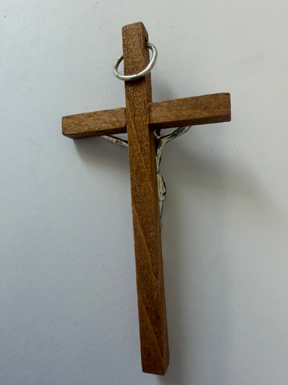Small Wooden Crucifix with Silver-Tone Jesus – INRI Christian Cross & Faith Keepsake