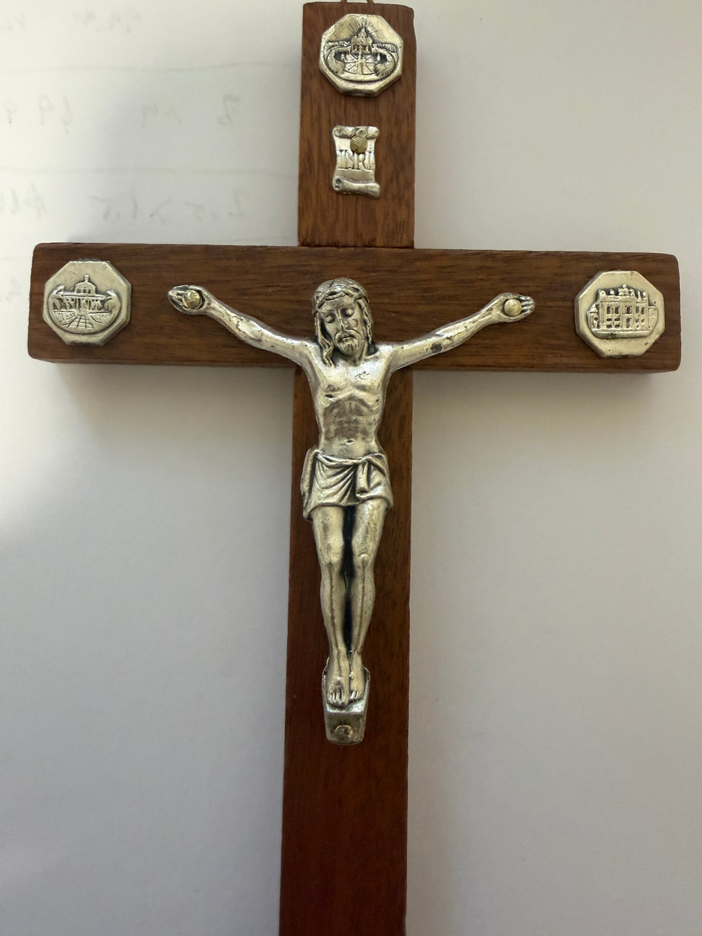 Ornate Wooden Wall Crucifix with Religious Medallions – 20 cm Christian Cross