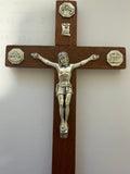Ornate Wooden Wall Crucifix with Religious Medallions – 20 cm Christian Cross