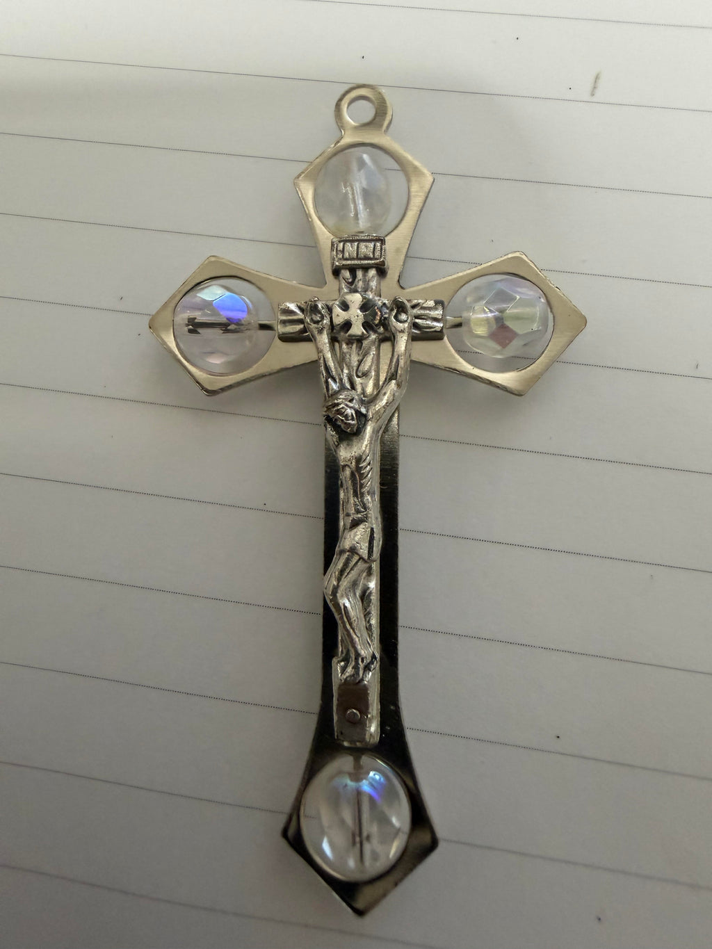 Christian Crucifix Cross with Decorative Stones – Jesus INRI Religious Keepsake & Faith Gift