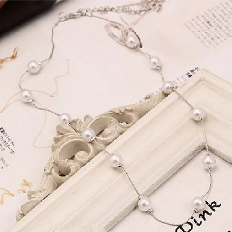 New Long Double Layer Simulated Pearl Necklace Women Sweater Chain Female Collares Statement Jewlery Wholesale 2025