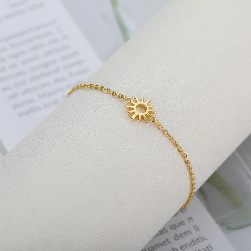 Jewlery Sun Hollow Couple Bracelets for Women Stainless Steel Chain Bracelet Vintage Sunflower Anklet Boho Foot Accessories