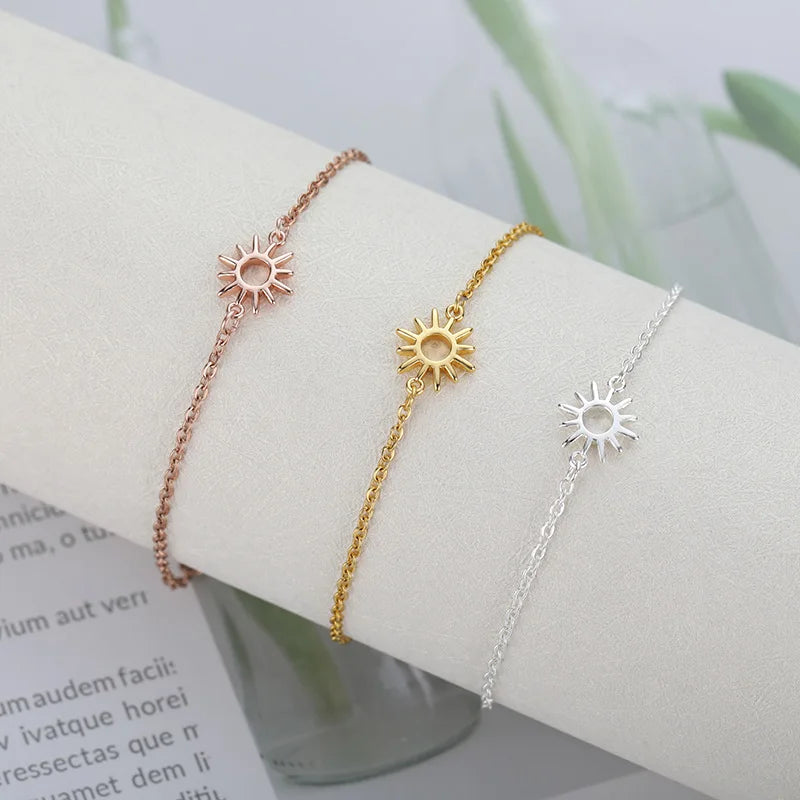 Jewlery Sun Hollow Couple Bracelets for Women Stainless Steel Chain Bracelet Vintage Sunflower Anklet Boho Foot Accessories