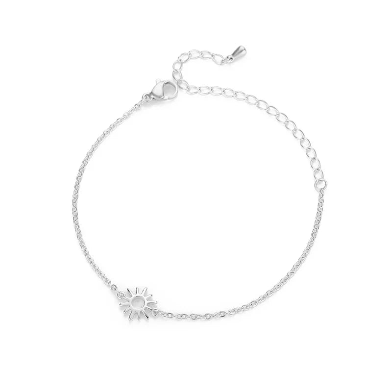 Jewlery Sun Hollow Couple Bracelets for Women Stainless Steel Chain Bracelet Vintage Sunflower Anklet Boho Foot Accessories