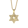 Unisex Iced Out Cubic Zirconia Gothic Star of David Pendant Necklace Gold Silver Color Hexagram Chain Hip Hop Jewelry