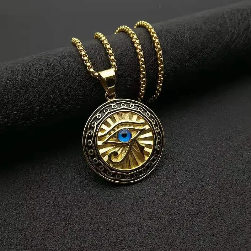 Eye of Horus, Eye of God Necklace, Rotatable Evil Eye Pendant, Men'S Trendy Retro Weird Egyptian Amulet Jewelry
