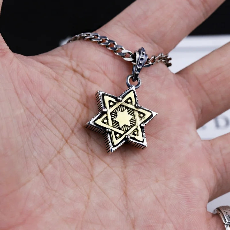 S925 Sterling Silver Charms Pendants for Women Men New Fashion 3D Hexagonal Star Personality Punk Jewelry Wholesale