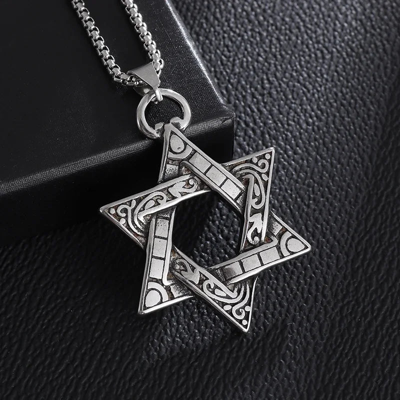 Stainless Steel Solomon Star of David Pendant Men'S Six Pointed Star Necklace Jewish Jewelry New Year Gift
