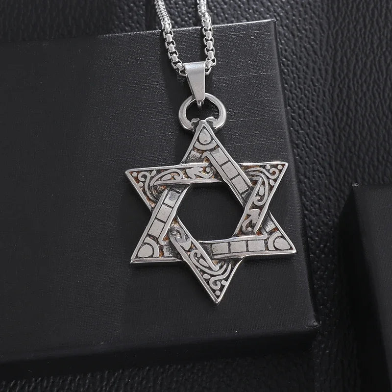 Stainless Steel Solomon Star of David Pendant Men'S Six Pointed Star Necklace Jewish Jewelry New Year Gift