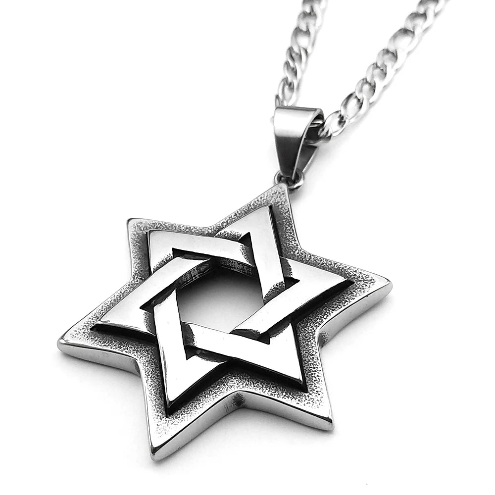 Jewish Star of David Necklace for Men Women Stainless Steel Solomon Seal Hexagram Lucky Retro Gothic Pendant Chain Jewelry Gifts