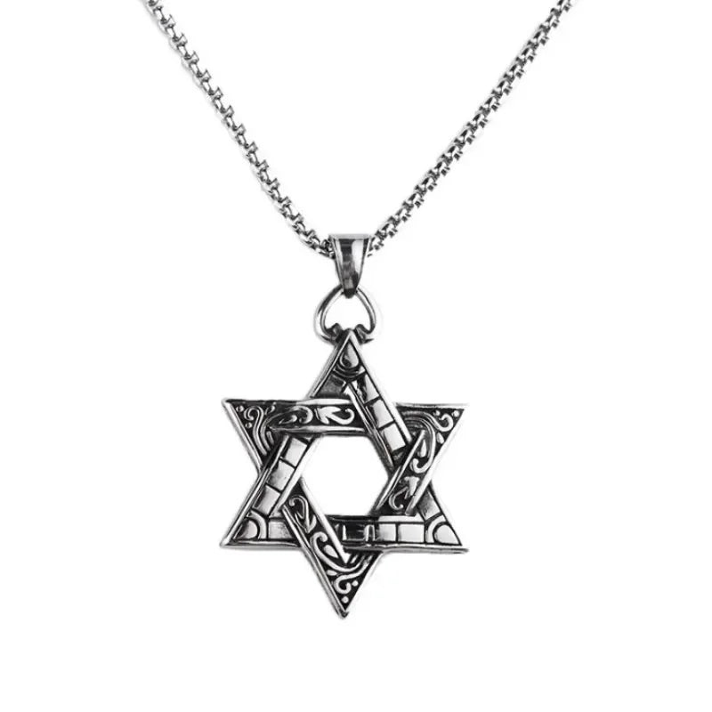 Stainless Steel Solomon Star of David Pendant Men'S Six Pointed Star Necklace Jewish Jewelry New Year Gift