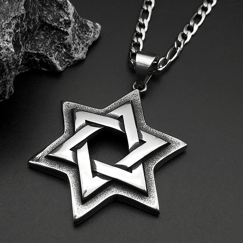 Jewish Star of David Necklace for Men Women Stainless Steel Solomon Seal Hexagram Lucky Retro Gothic Pendant Chain Jewelry Gifts