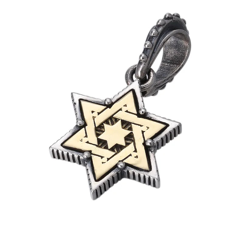 S925 Sterling Silver Charms Pendants for Women Men New Fashion 3D Hexagonal Star Personality Punk Jewelry Wholesale