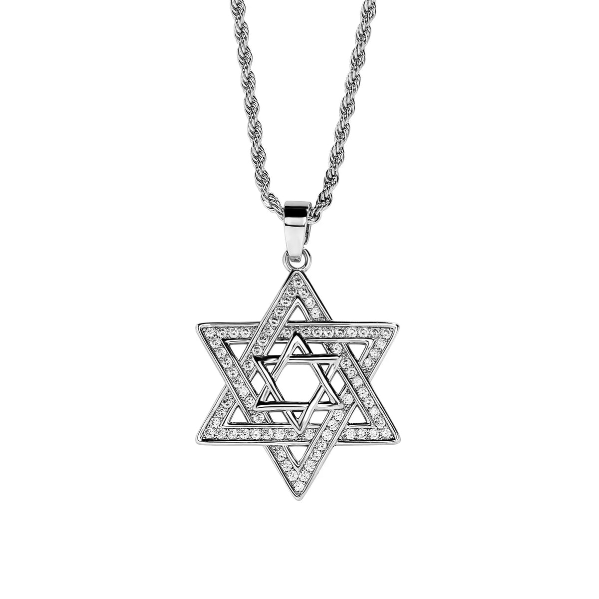 Unisex Iced Out Cubic Zirconia Gothic Star of David Pendant Necklace Gold Silver Color Hexagram Chain Hip Hop Jewelry