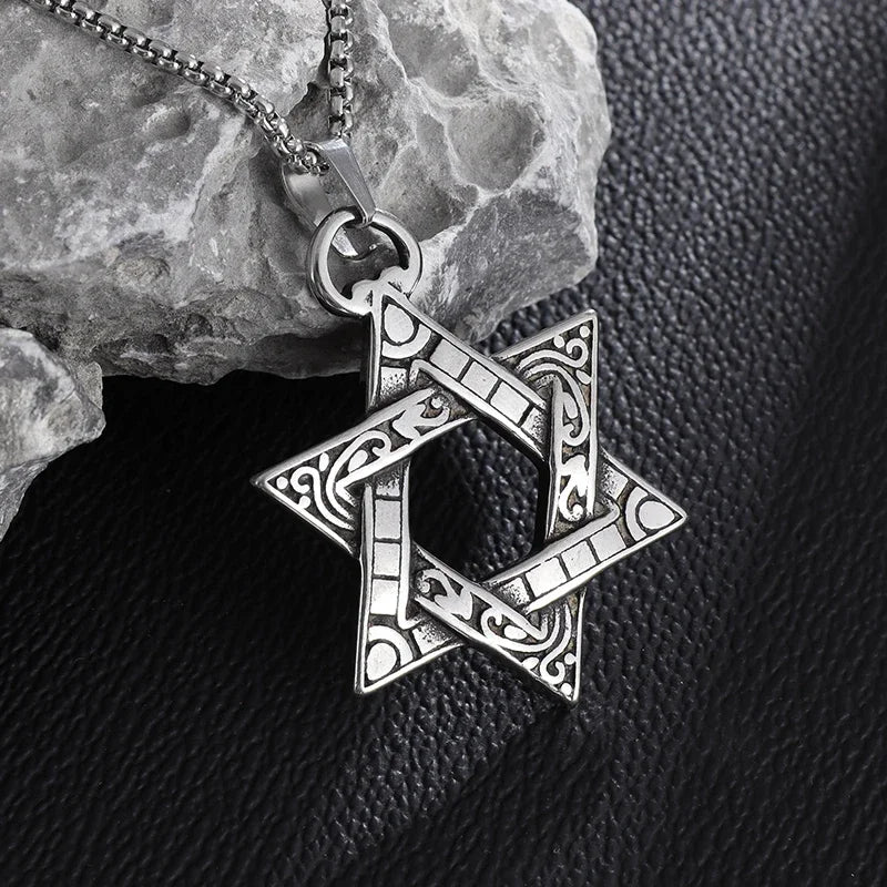 Stainless Steel Solomon Star of David Pendant Men'S Six Pointed Star Necklace Jewish Jewelry New Year Gift