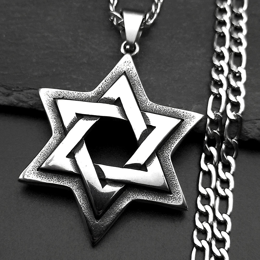 Jewish Star of David Necklace for Men Women Stainless Steel Solomon Seal Hexagram Lucky Retro Gothic Pendant Chain Jewelry Gifts