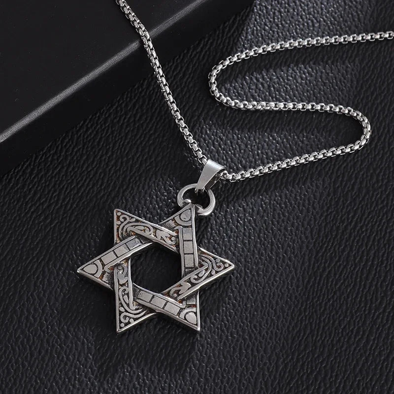 Stainless Steel Solomon Star of David Pendant Men'S Six Pointed Star Necklace Jewish Jewelry New Year Gift