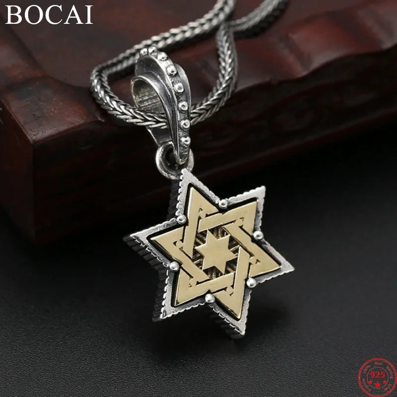 S925 Sterling Silver Charms Pendants for Women Men New Fashion 3D Hexagonal Star Personality Punk Jewelry Wholesale
