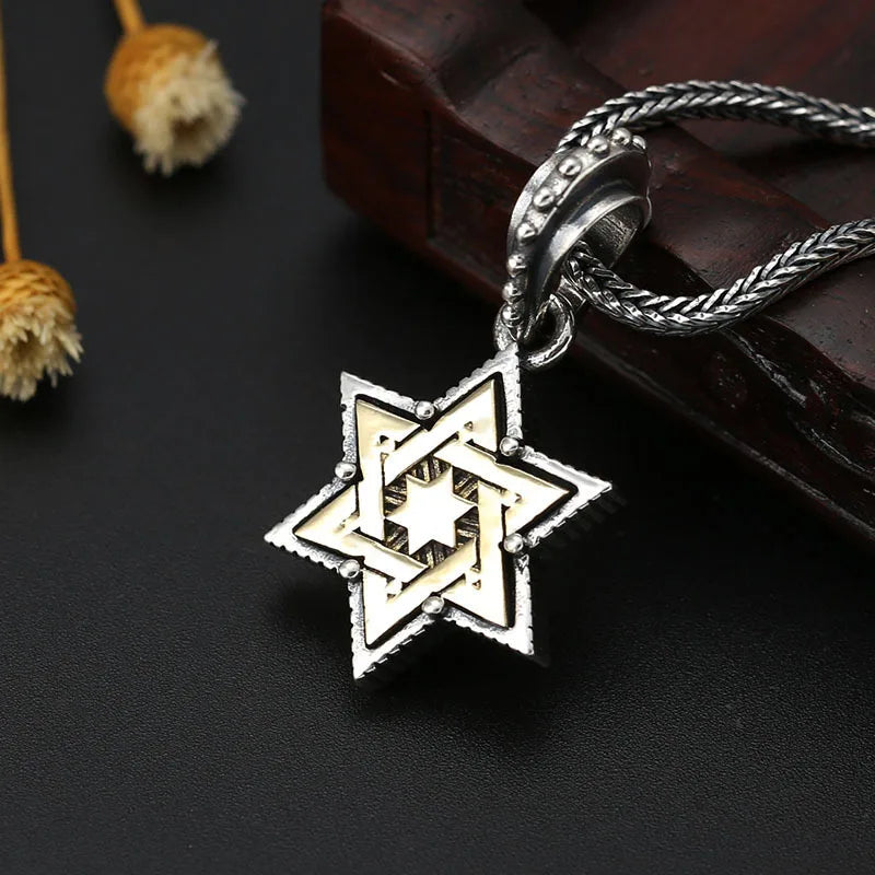 S925 Sterling Silver Charms Pendants for Women Men New Fashion 3D Hexagonal Star Personality Punk Jewelry Wholesale